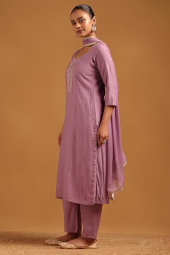Soch Womens Purple Roman Silk Floral Salwar Suit With Stone Work