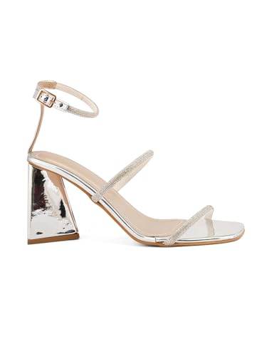 pelle albero Women Silver Embellished Ankle Strap Block Heels Sandals PA-PL-5051_Silver_41