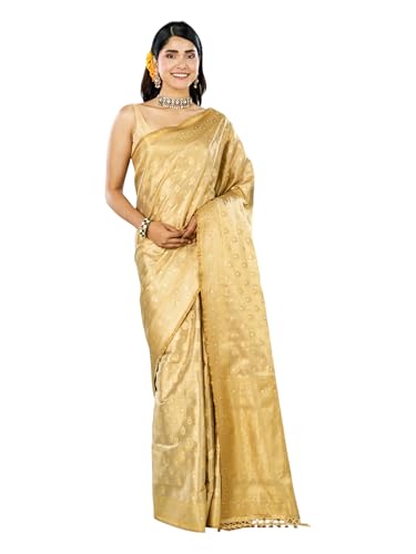MOHEY Women's Art Silk Zari Woven, Floral Buta Moftis Saree with Blouse Piece(Beige)