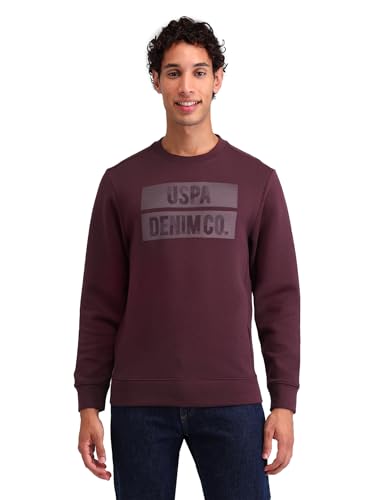U.S. Polo Assn. Denim Co. Men's Purple Logo Crew Neck Long Sleeve Casual Cotton Regular Fit Sweatshirt (UDSWS0489_Purple_XL)