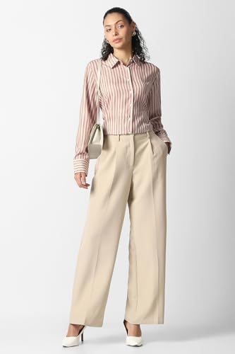 Women Pink Stripe Long Sleeves Formal Shirt
