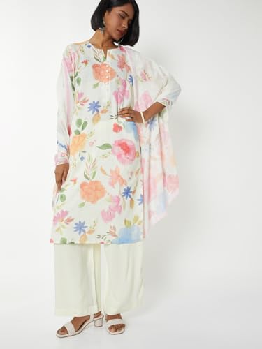 Max Women Floral Print Straight Kurta Set (White_M)