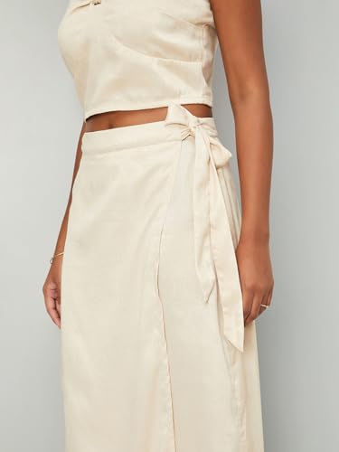 Women Shimmer Wrap Skirt_Beige_XS