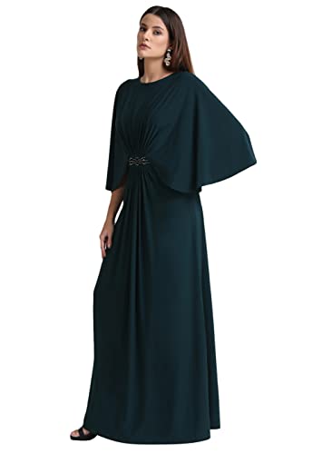 Kazo Embellished Polyester Blend Round Neck Women's Maxi Dress (Green,Small)