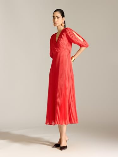 Label RITU KUMAR Red Demi 3/4Th Sleeves Solid Long Dress