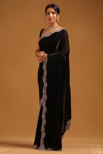 Soch Womens Black Fendy Organza Saree With Stone Work