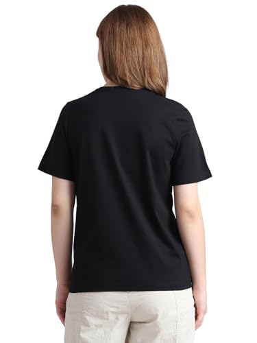 ONLY Women Embellished Cotton Black T-Shirt