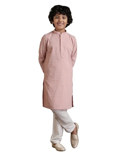 Manyavar Blended Cotton Thread Work Kurta Pyjama Set for Child(4-5 years)