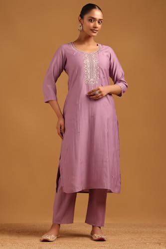 Soch Womens Purple Roman Silk Floral Salwar Suit With Stone Work