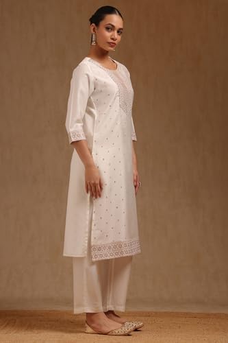 Soch Womens Off White Gadwal Embroidered Kurta Set With Thread Work