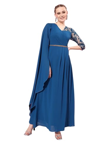 Miss Chase Women's V-Neck Embellished Maxi Dress (MCSS25D91-85-724-06, Bright Royal Blue, XL)