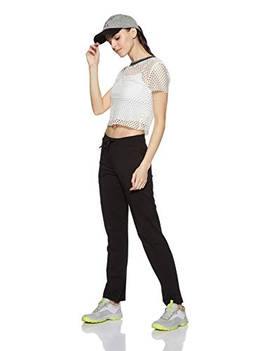 Enamor E014 Mid-Rise Straight Leg Lounge Pants for Women with Adjustable Drawstring and Zipper Pockets(E014_JET BLACK_M)