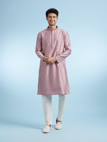 DIWAS BY MANYAVAR Men's Viscose Blend Self Design Kurta Pyjama Set (Pink,M)