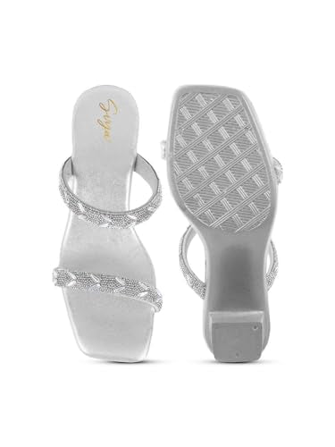 SVYA Comfortable Heel Sandals for Women and Girl. (Silver, UK Footwear Size System, Adult, Women, Numeric, Medium, 6)