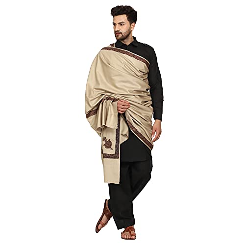 SWI WITH LABEL Men's Kashmiri Embroidered Wool Shawl (GC107_Deep Grey_Free Size)