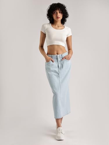 Calvin Klein Jeans Cotton Western Skirt Bleached Indigo