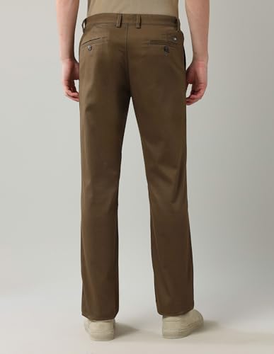 Arrow Sports Men's Brown Solid Mid Rise Cotton Button Regular Fit Flat Front Slant Pocket Trousers (ASAJTR2538_Brown_30)