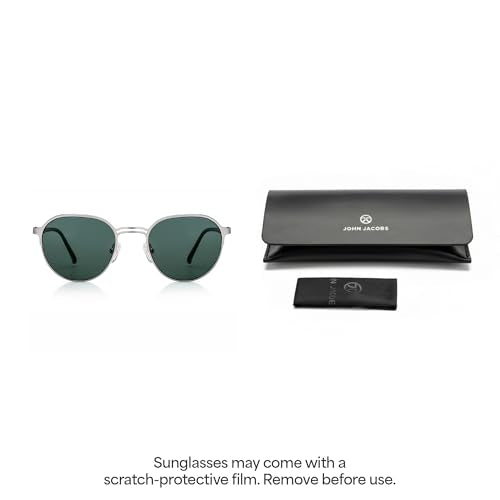 John Jacobs | Silver - Green | Full Rim Round Stylish & Premium Sunglasses | JJ Tints | 100% UV Protection (UV 400) | Men & Women | Narrow | JJ S13873