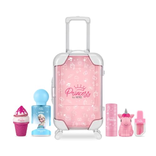 Princess By RENEE Beauty Essentials For Preteens With Trolley Bag | Includes Sugar Sparkles & Ice Cream Lip Glosses, Elsa Unicorn Makeup Kit, Elsa Fragrance Mist, Snowball Lip Balm | 6 Units