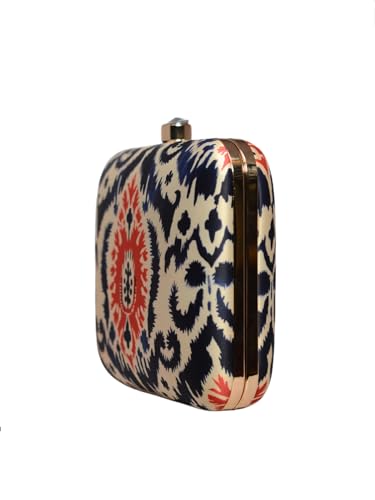 Artklim Blue And Red Ikkat Printed Clutch