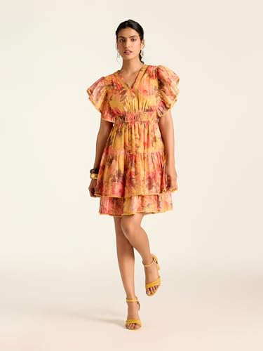 Label RITU KUMAR Mustard Rosie-Pixie Floral Short Dress