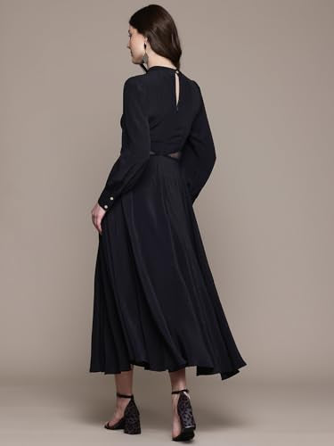 Label RITU KUMAR Round Neck Solid Long Dress Black