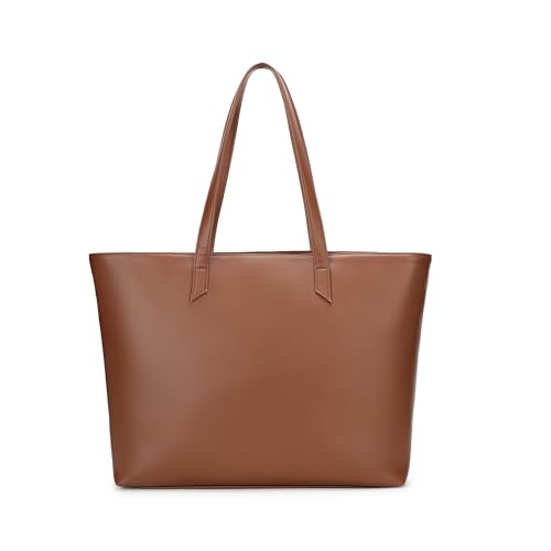 Fastrack Core Tote Laptop Bag For Women | Tan Faux Leather Bag | Fits Upto 15" Laptop | Ladies Handbag with Zipper Closure & Utility Pockets