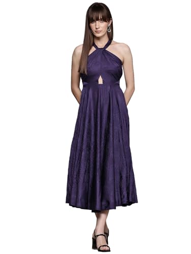 Label RITU KUMAR Halter Neck Solid Long Dress Purple