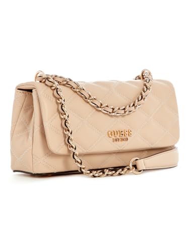 GUESS Light Beige Quilted Tamsin Convertible Flap Crossbody Bag