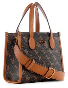 GUESS Brown Logo Cognac Printed Silvana Tote Bag