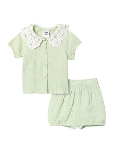Max Girls Lace Detailed Shorts Set(Green_12-18 M)