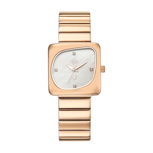 Fastrack Vyb Diva Quartz Analog White Mother of Pearl Dial Rose Gold Stainless Steel Strap Watch for Women - FV60100WM01W