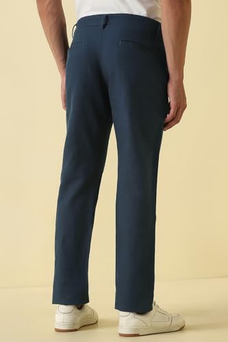 Men Navy Textured Casual Trousers