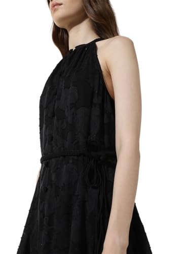 ONLY Women Self Design Polyester Above Knee Black A-line Dress