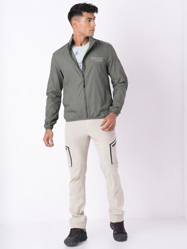 Wildcraft Men Sierra Solid Nylon Blend Collored Casual Wind Breaker Jacket, Full Sleeve - Regular fit, Olive Green, XXXL