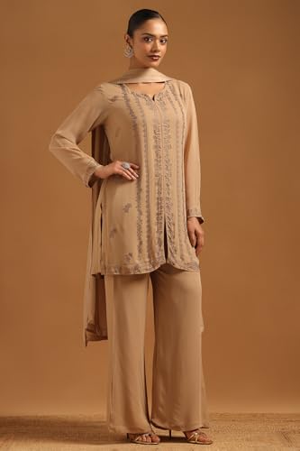 Soch Womens Beige Georgette Embellished Salwar Suit With Stone Work