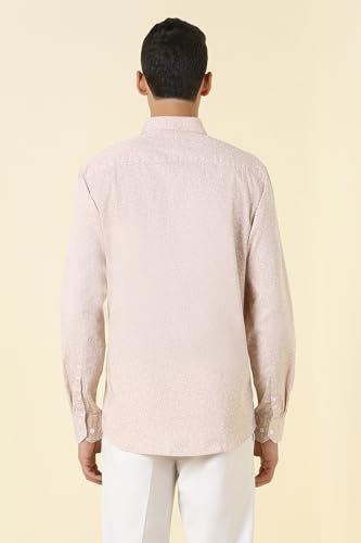 Men Beige Print Full Sleeves Formal Shirt