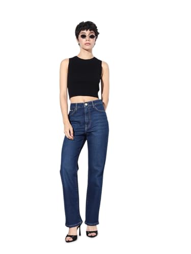 ONLY Women's Straight Fit Mid Rise Blue Jeans