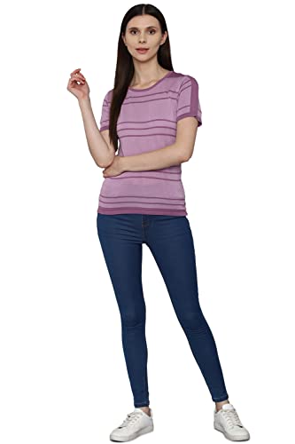 Allen Solly Women's Striped Fitted T-Shirt (AHFTCRGFA76571_Purple M)