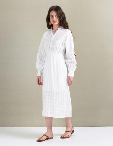 U.S. POLO ASSN. women's Cotton Fit and Flare Midi Casual Dress (UWSS24DRS122 White