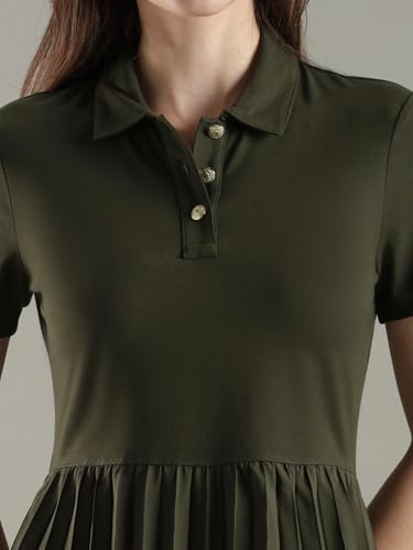Polyester Polo Collar Midi Dress