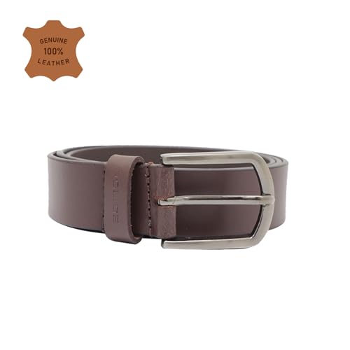 Police Genuine Leather Belt for Men | Formal & Casual Belt | Premium Leather Strap with Gunmetal Pin Buckle | Durable Stylish Office, Jeans & Dress Belt | Brown (XXL)