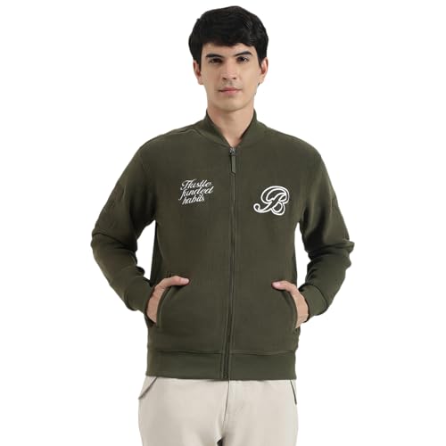 United Colors of Benetton Regular Fit Band Collar Textured Vibe Check Varsity Polar Jacket (Size: XL) - 25A2VLRJ3677I902