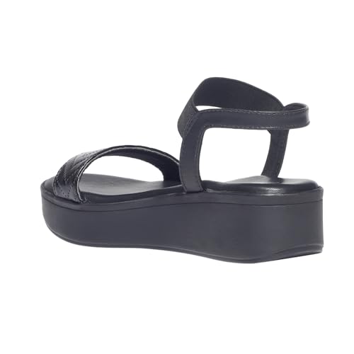 MONROW Fancy and Stylish Extra Cushioning and Comfortable Fashionable Light Weight Allday Wear Vegan Wedge Heels for Women and Girls Black 4UK