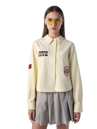 ONLY Women's Typography Regular Fit Yellow Shirt