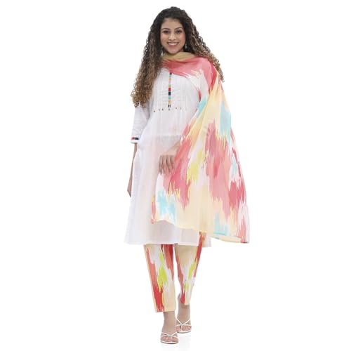 Rangriti Women White Cotton Straight Kurta Set_42