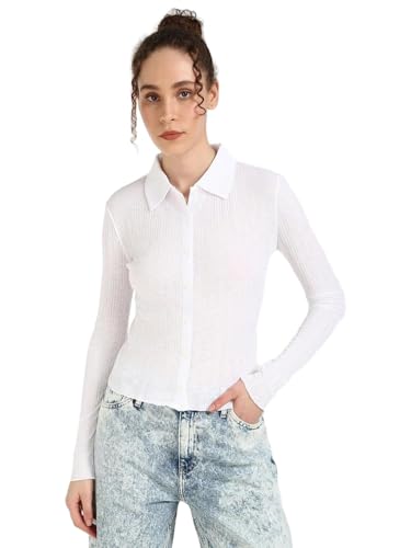 Calvin Klein Jeans Striped Slim Fit Polyester Shirt Bright White