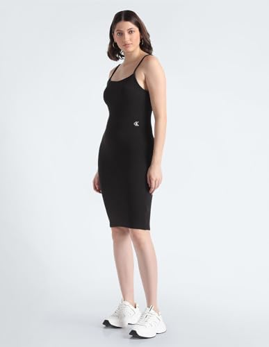 Calvin Klein Women's Polyester Bodycon Above The Knee Dress (J20J221149BEH_Black_M)