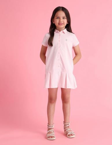 U.S. Polo Assn. Kids Regular fit Cotton Short Sleeves Shirt Collar Dresses (UGDRS0335_Pink_13-14Y)