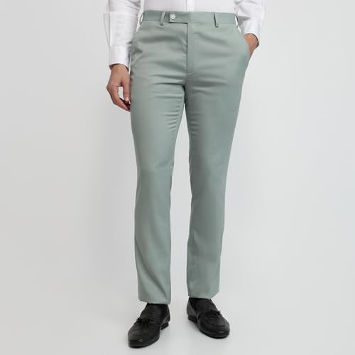 Park Avenue Men Slim Fit Structure Pattern Terry Rayon Blend Notch Lapel Full Sleeve Ceremonial Suit Green